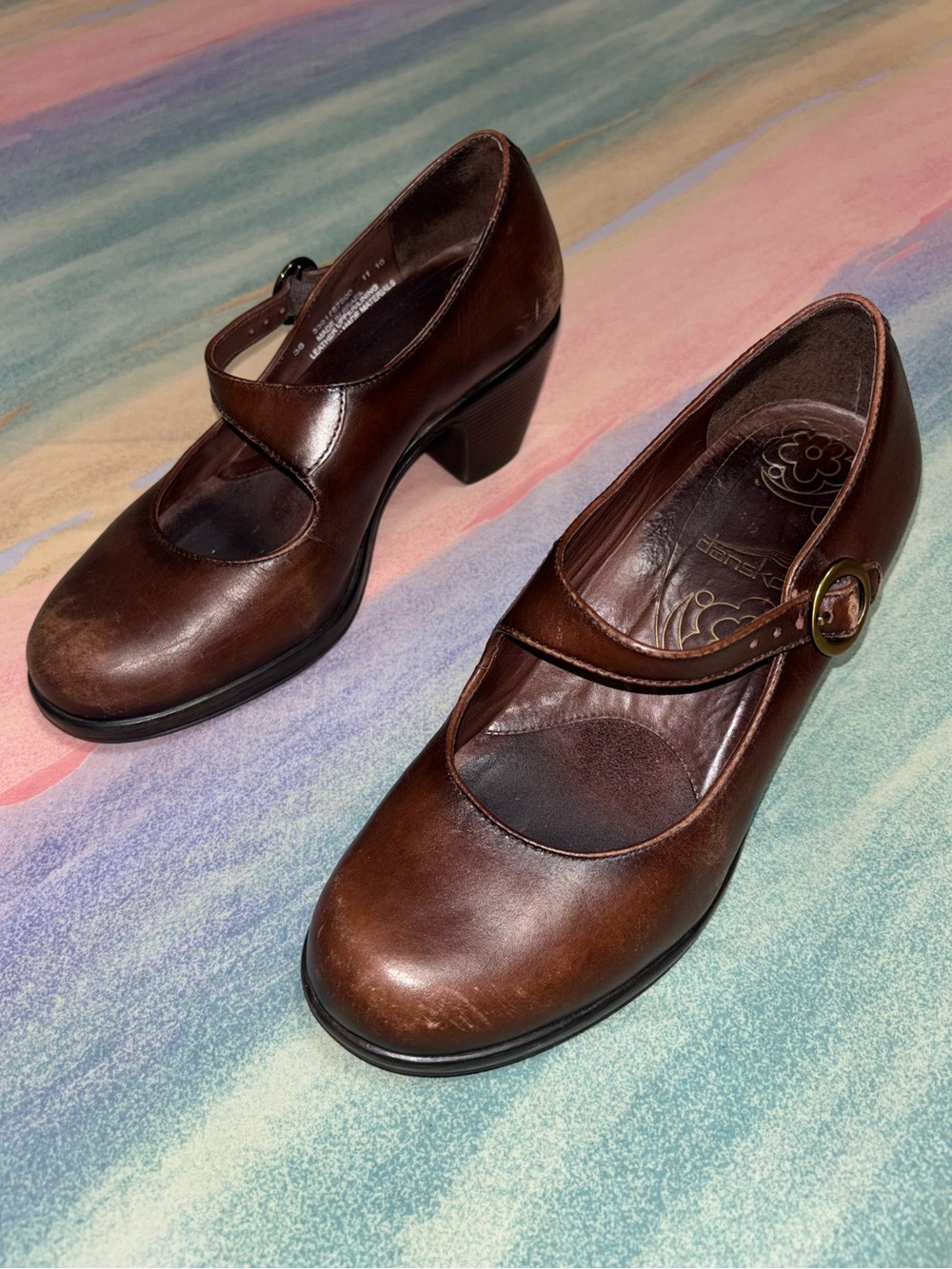 Dansko Mary Jane Heeled Brown Leather Size 38